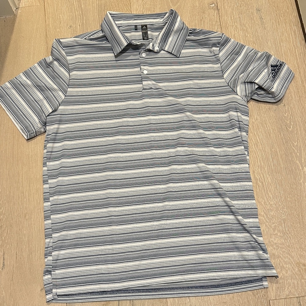 Adidas Men's Polo Shirt - Navy and White Stripes